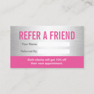 Modern Pink & Silver Beauty Salon & Spa Referral Card