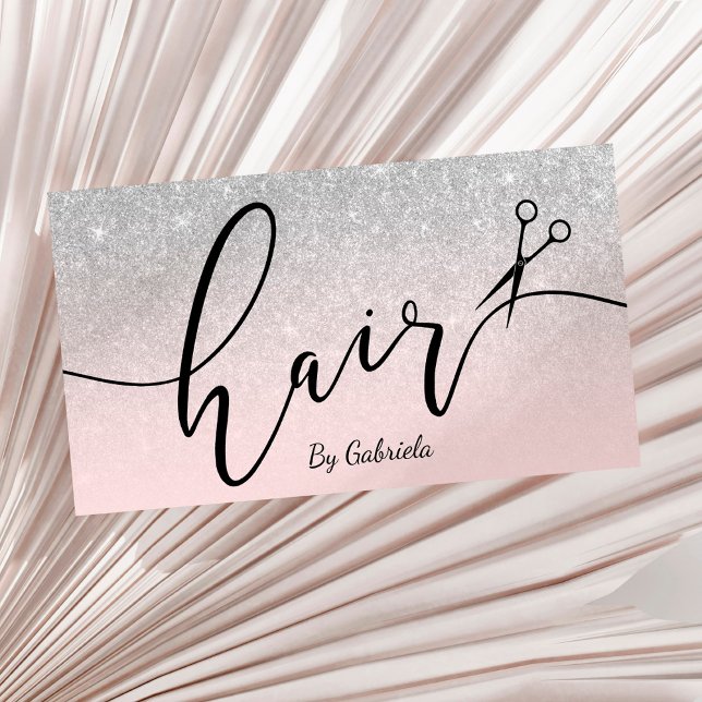 Modern pink silver glitter scissors hairstylist business card (Creator Uploaded)