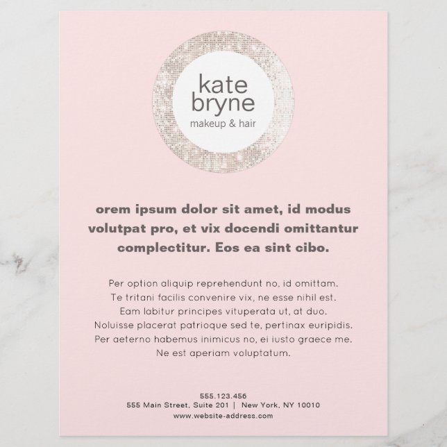 Modern Pink Silver Sequins Hair Salon Flyer (Front)