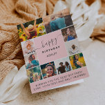 Modern pink simple birthday 10 photo collage grid card<br><div class="desc">Modern simple birthday salmon pink10 photo collage grid with pastel teal mint and grey editable colours and modern typography.</div>