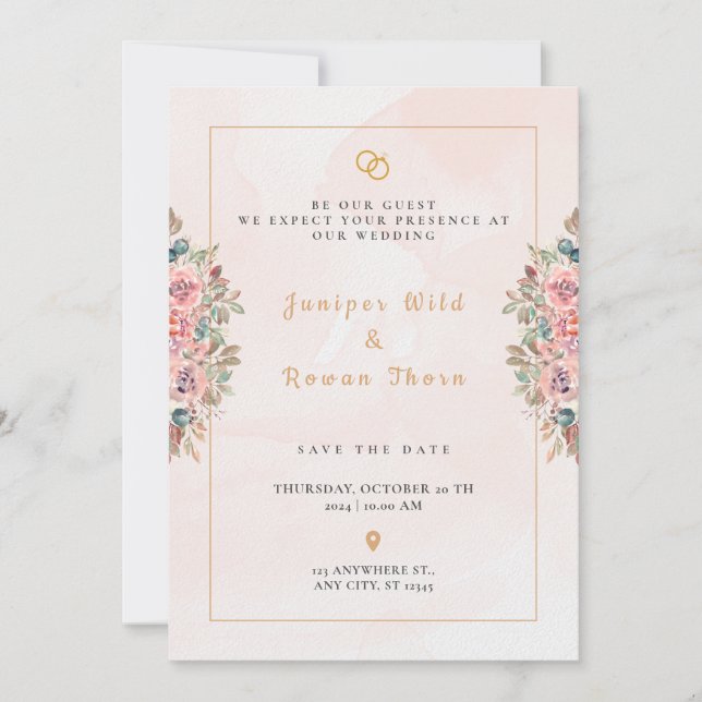 Modern Pink Simple flowers Wedding Invitation  (Front)