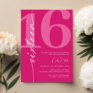 Modern Pink Sixteen 16th Birthday Party  Invitation