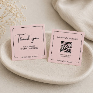 Modern Pink Small Business QR Code Thank You Card