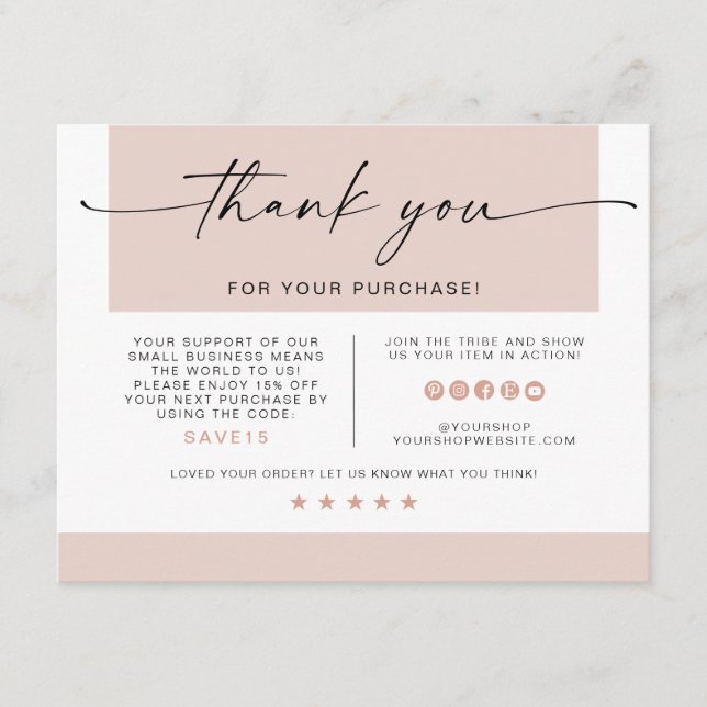 Modern Pink Small Business Thank You Insert Card (Front)