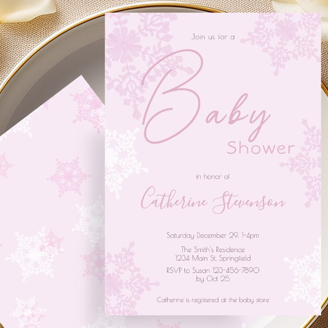 Modern Pink Snowflake Winter Baby Shower Invitation (Creator Uploaded)
