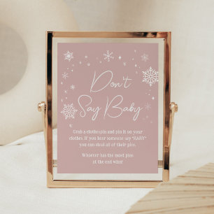 Modern Pink Snowflakes Baby Shower Don't Say Baby Poster