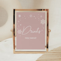 Modern Pink Snowflakes Baby Shower Drinks