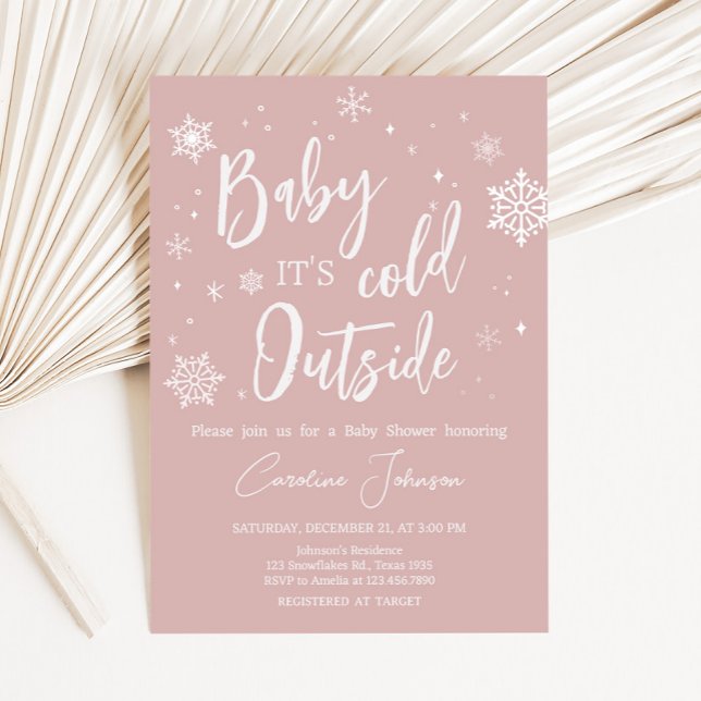Modern Pink Snowflakes Baby Shower Invitation (Modern Pink Baby It's Cold Outside Baby Shower Invitation
)