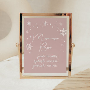 Modern Pink Snowflakes Baby Shower Mum Osa Bar Poster