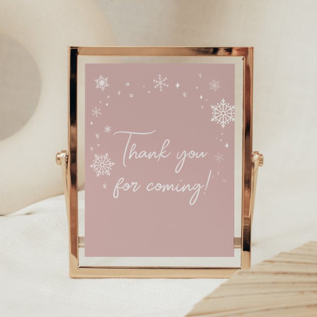 Modern Pink Snowflakes Thank you for Coming Poster (Modern Pink Baby It's Cold Outside Baby Shower Thank you for Coming Sign)
