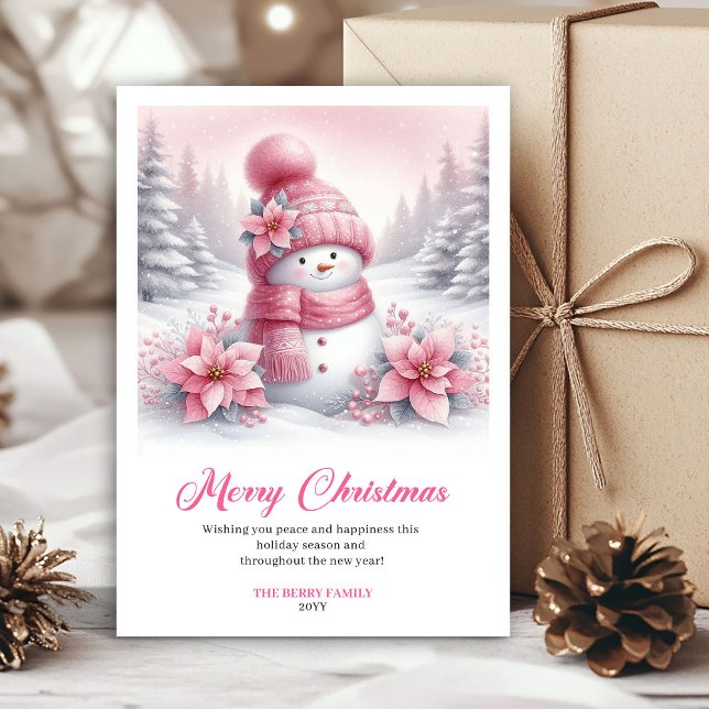 Modern Pink Snowman Kids Download Christmas Cards (Modern Pink Snowman Kids Download Christmas Greeting Card

)