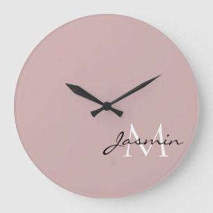 Modern Pink Solid Colour Name Monogram Large Clock