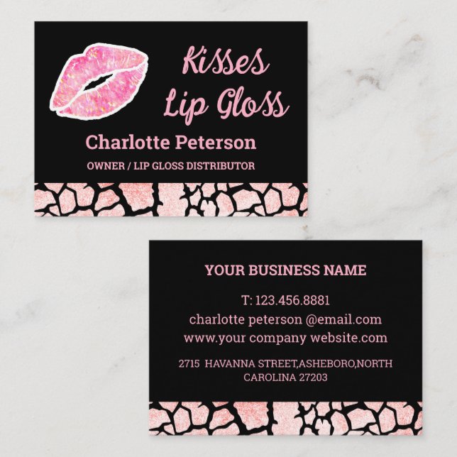 Modern Pink Sparkle Lip Gloss Business Card (Front/Back)