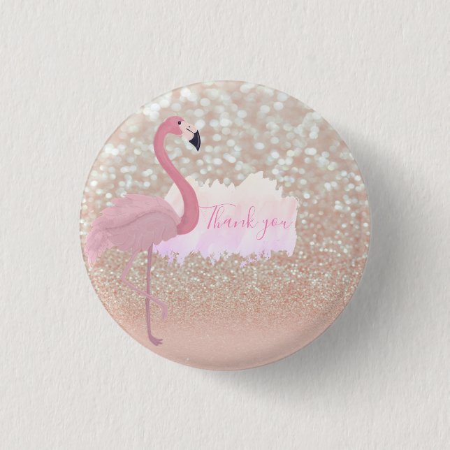 Modern Pink Sparkly Flamingo, Thank You  3 Cm Round Badge (Front)