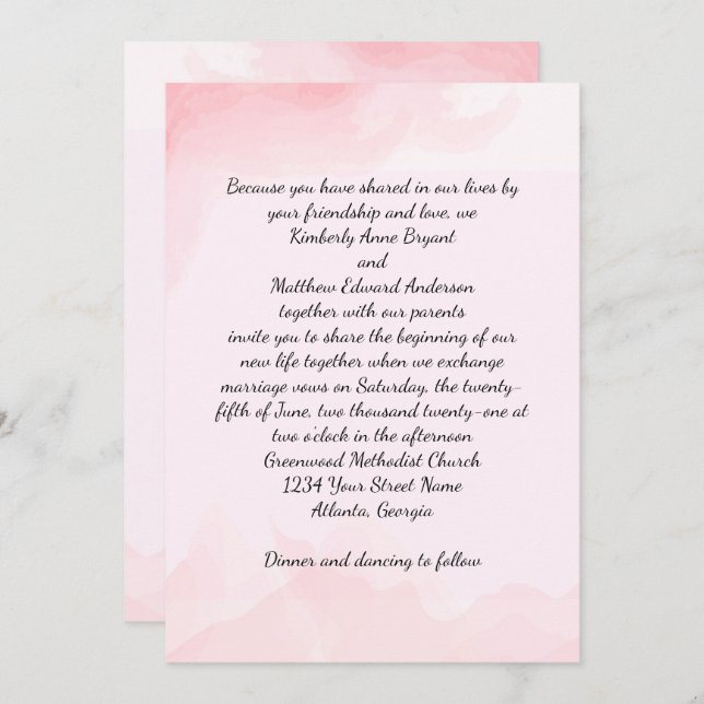 Modern Pink Splash Background Wedding Invitation (Front/Back)