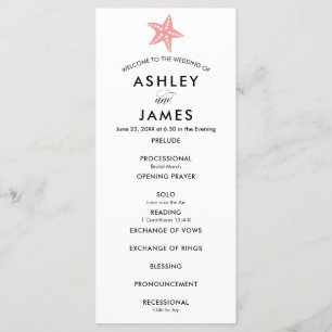 Modern Pink Starfish Wedding Program for Ceremony Programme
