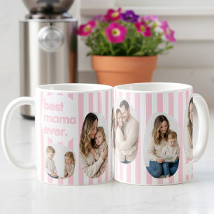 Modern Pink Stripe Best Mama Ever Photo Collage Coffee Mug