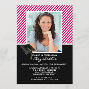 Modern Pink Stripe Graduation Party Announcement