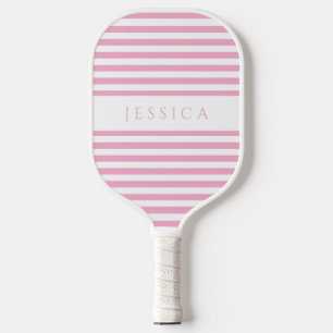 Modern Pink Striped Custom Name Pickleball Paddle