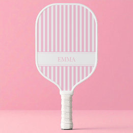 Modern Pink Striped Cute Girly Personalised Name Pickleball Paddle