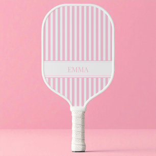 Modern Pink Striped Cute Girly Personalised Name Pickleball Paddle