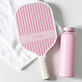 Modern Pink Striped Cute Preppy Personalised Name Pickleball Paddle
