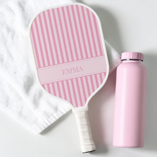 Modern Pink Striped Cute Preppy Personalised Name Pickleball Paddle