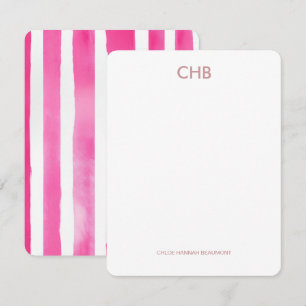 Modern Pink Striped Monogrammed Initial & Name Card
