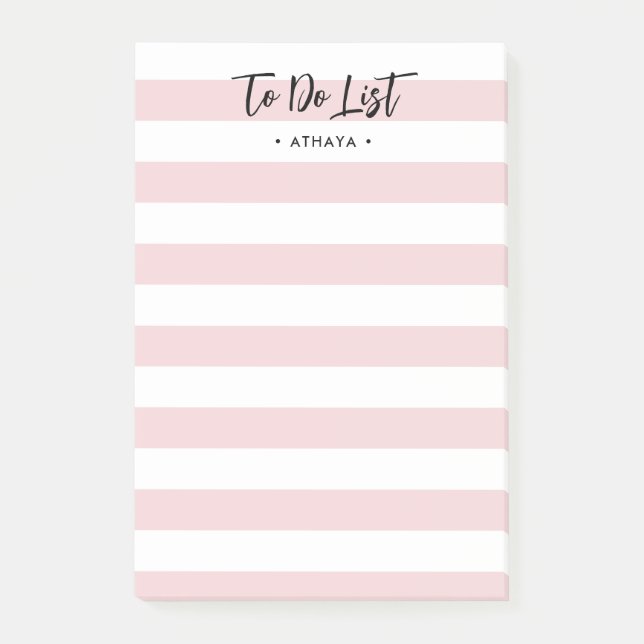 Modern Pink Striped, To Do List Post-It Notes (Front)