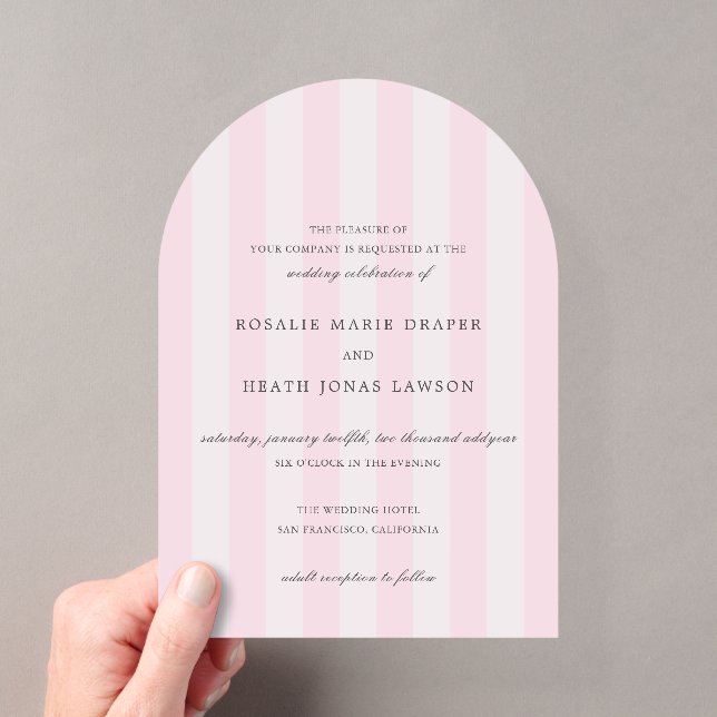 Modern Pink Stripes Elegant Wedding Acrylic Invitations (Insitu (Handheld))