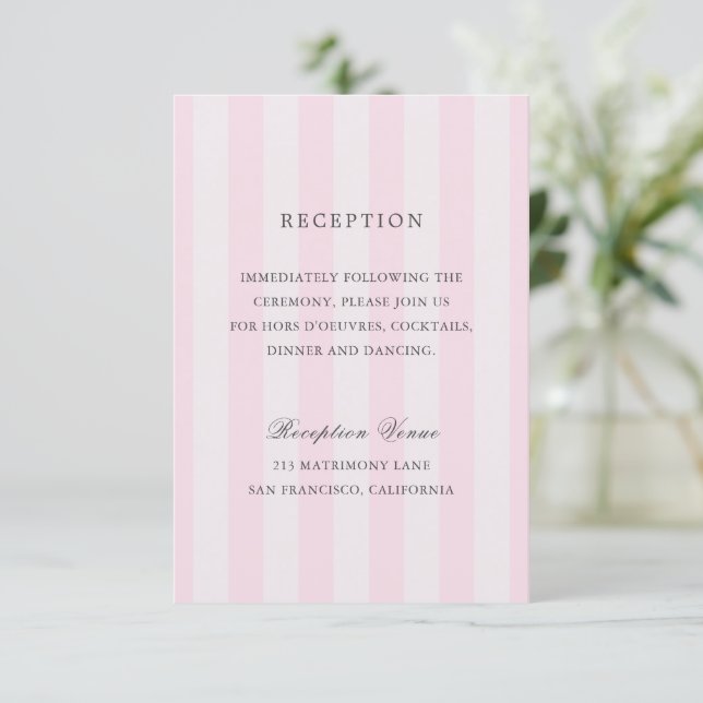 Modern Pink Stripes Elegant Wedding Enclosure Card (Standing Front)