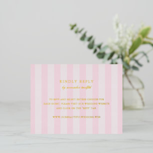 Modern Pink Stripes Elegant Wedding Foil RSVP Card
