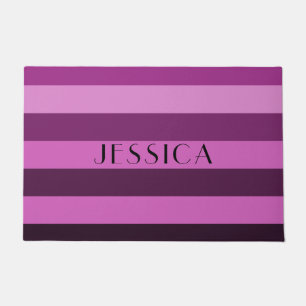 Modern Pink Stripes Name Doormat
