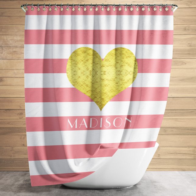 Modern Pink Stripes Pattern Name Shower Curtain (Personalized Modern Pink Stripes Pattern Shower Curtain)