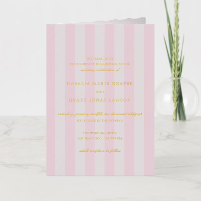 Modern Pink Stripes Wedding Foil Invitation (Front)