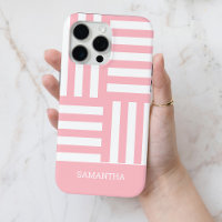 Modern Pink Stripes White Custom Name Simple Chic