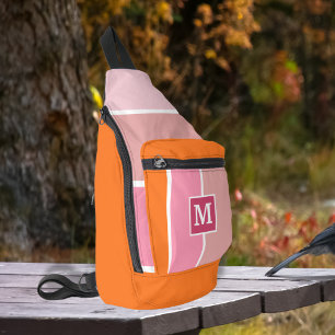 Modern pink Stripes with Monogram Sling Bag