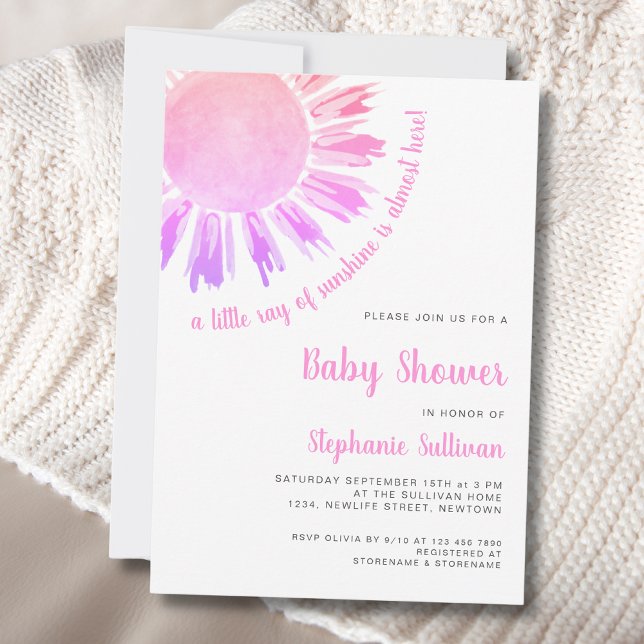 Modern Pink Sunshine Girl Baby Shower Invitation (Creator Uploaded)