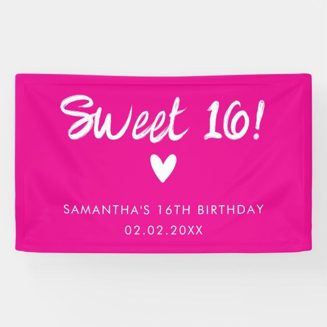 Modern Pink Sweet 16 Birthday Banner (Horizontal)