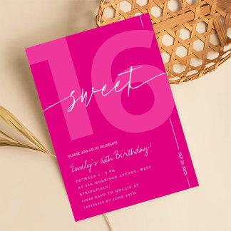 Modern Pink Sweet 16th Birthday Invitation