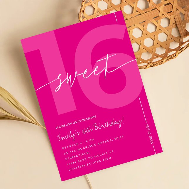 Modern Pink Sweet 16th Birthday Invitation (Creator Uploaded)