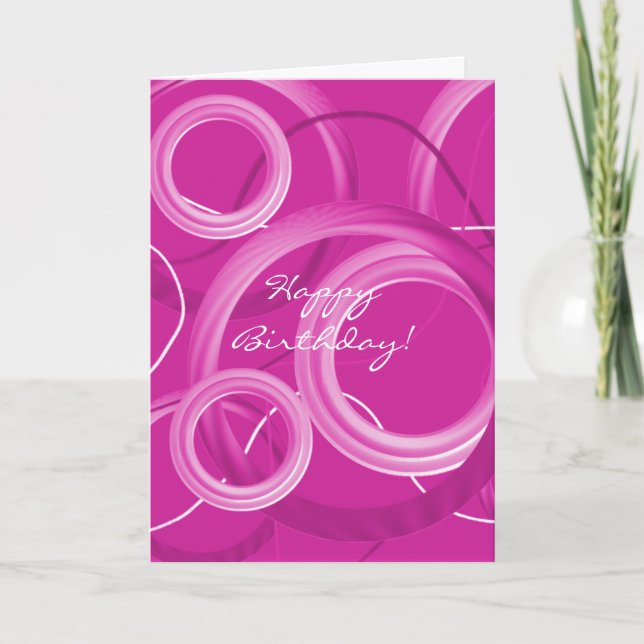 Modern Pink Swirls Birthday Card (Front)