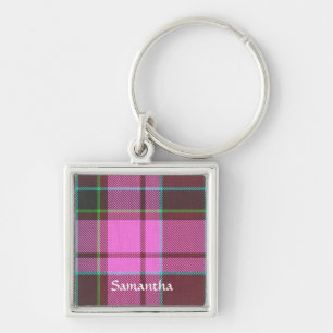 Modern pink tartan personalised key ring