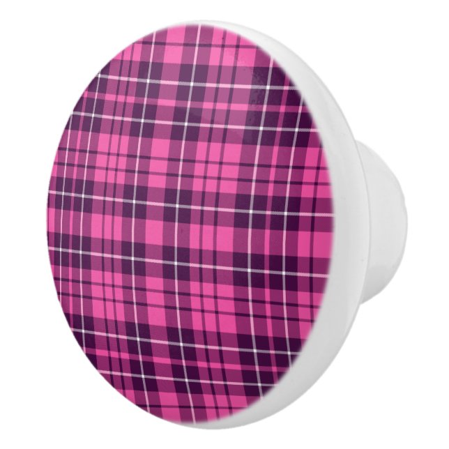Modern Pink Tartan Plaid Pattern Ceramic Knob (Right)