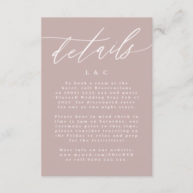 Modern Pink Taupe Calligraphy Simple Wedding RSVP Card (Front)