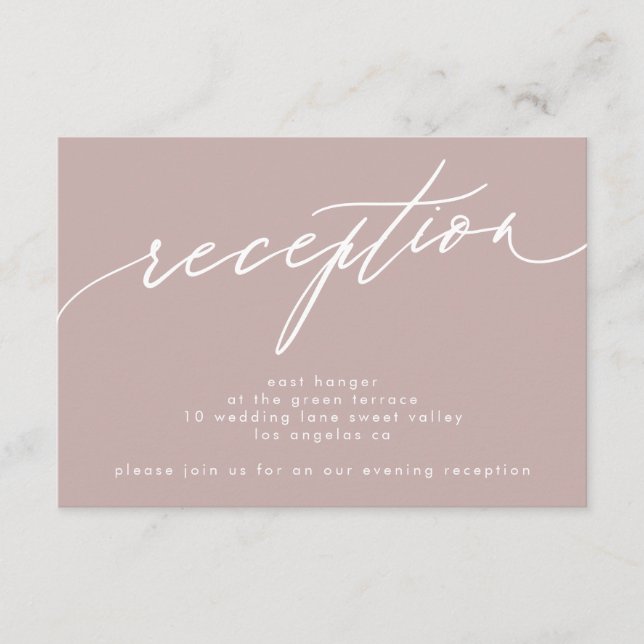 Modern Pink Taupe Calligraphy Wedding Reception Invitation (Front)