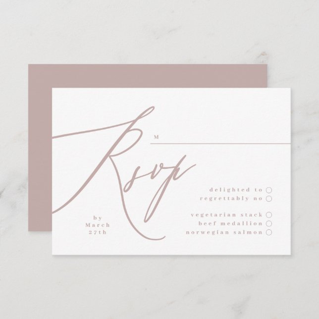 Modern Pink Taupe Calligraphy Wedding RSVP Card (Front/Back)