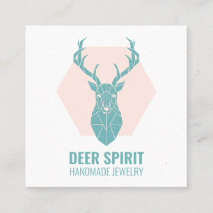 Modern pink teal geometric deer antlers jewellery square business card