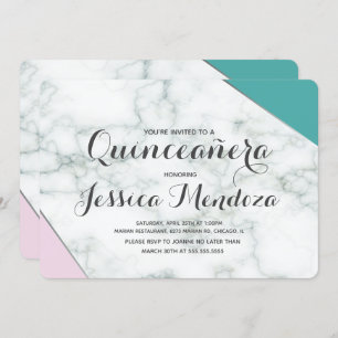 Modern Pink Teal Marble Quinceañera Sweet 15 Invitation