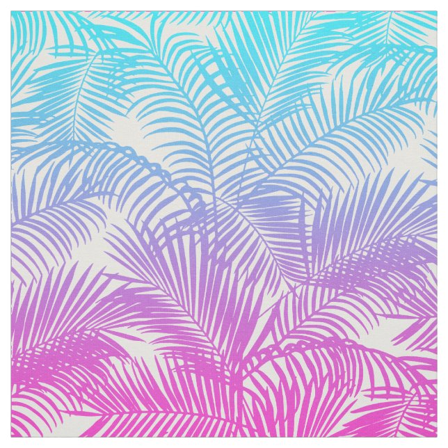 Modern pink teal tropical palm trees pattern fabric (Swatch)